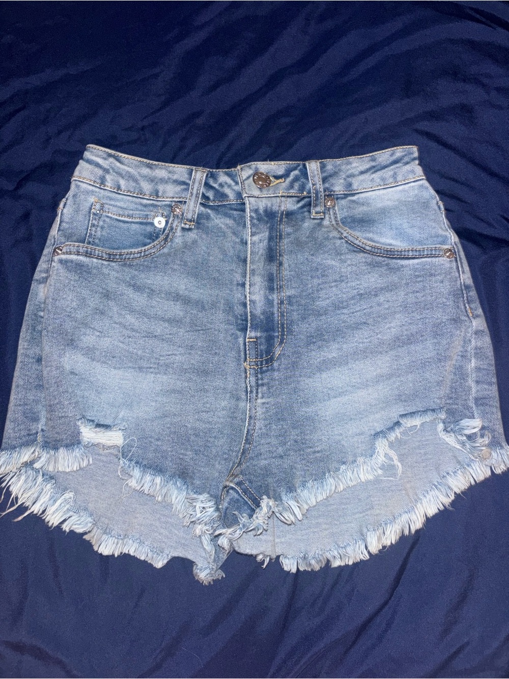 High-Waist Light Blue Denim Frayed Women's Denim Shorts